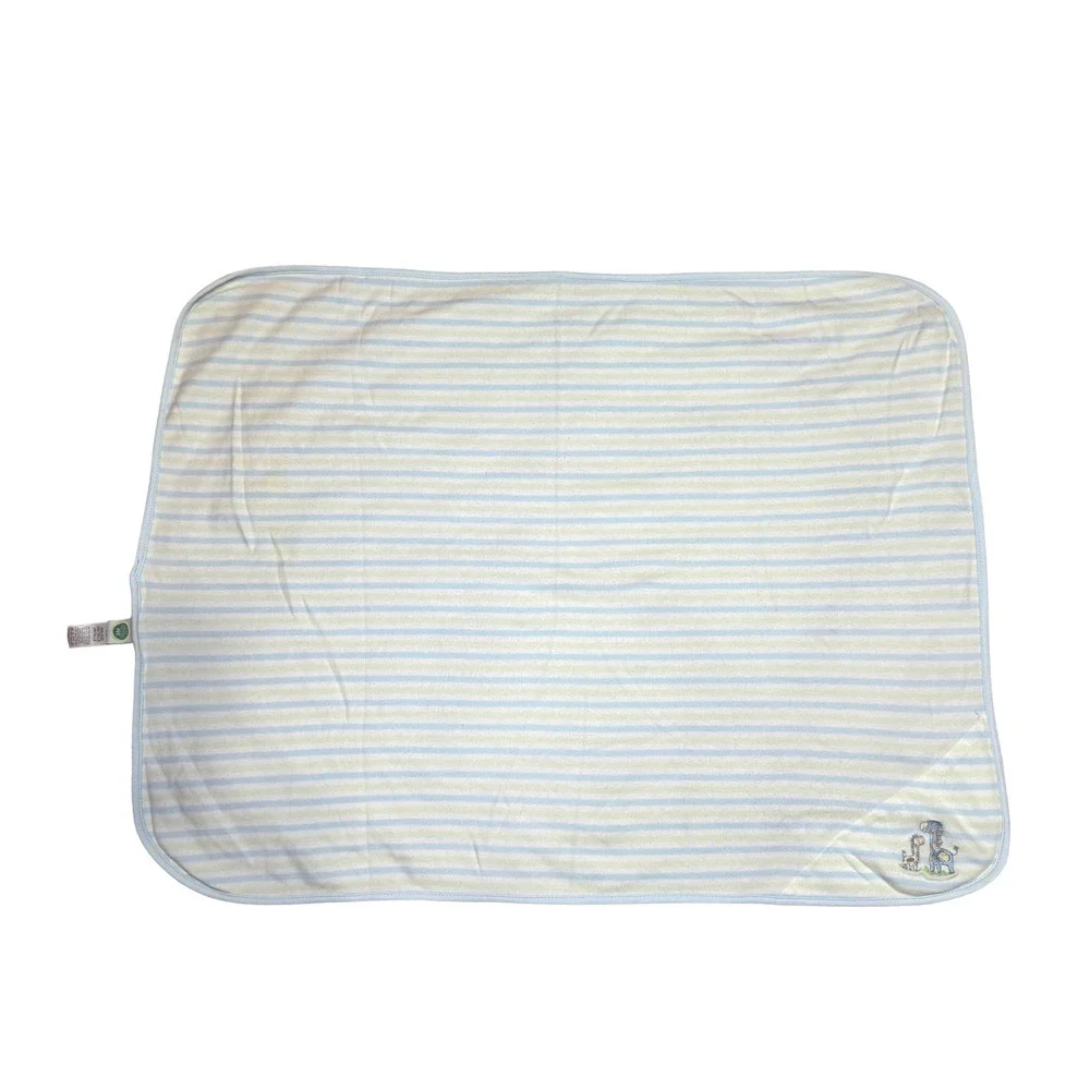 Little Me Baby‎ Blanket Blue Green Striped Giraffe Embroidered Cotton Lovey